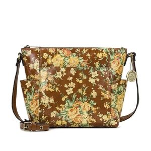 PATRICIA NASH Botanical Leather Aveley Brown Floral Crossbody Bag